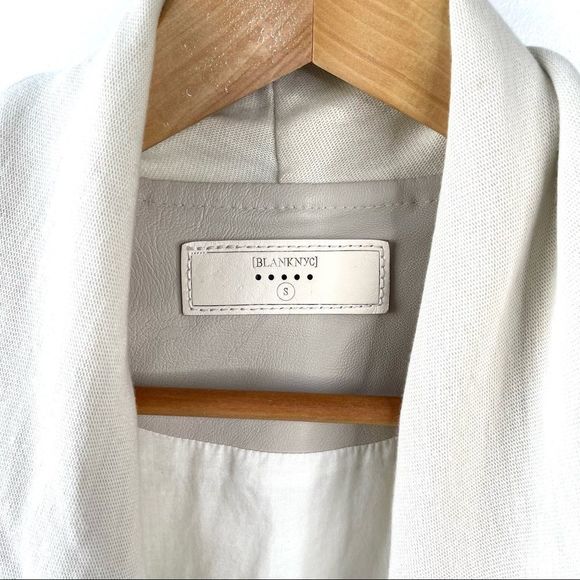 Blank NYC Drape Front Vegan Leather Moto Jacket Taupe Size Small - Picture 3 of 10